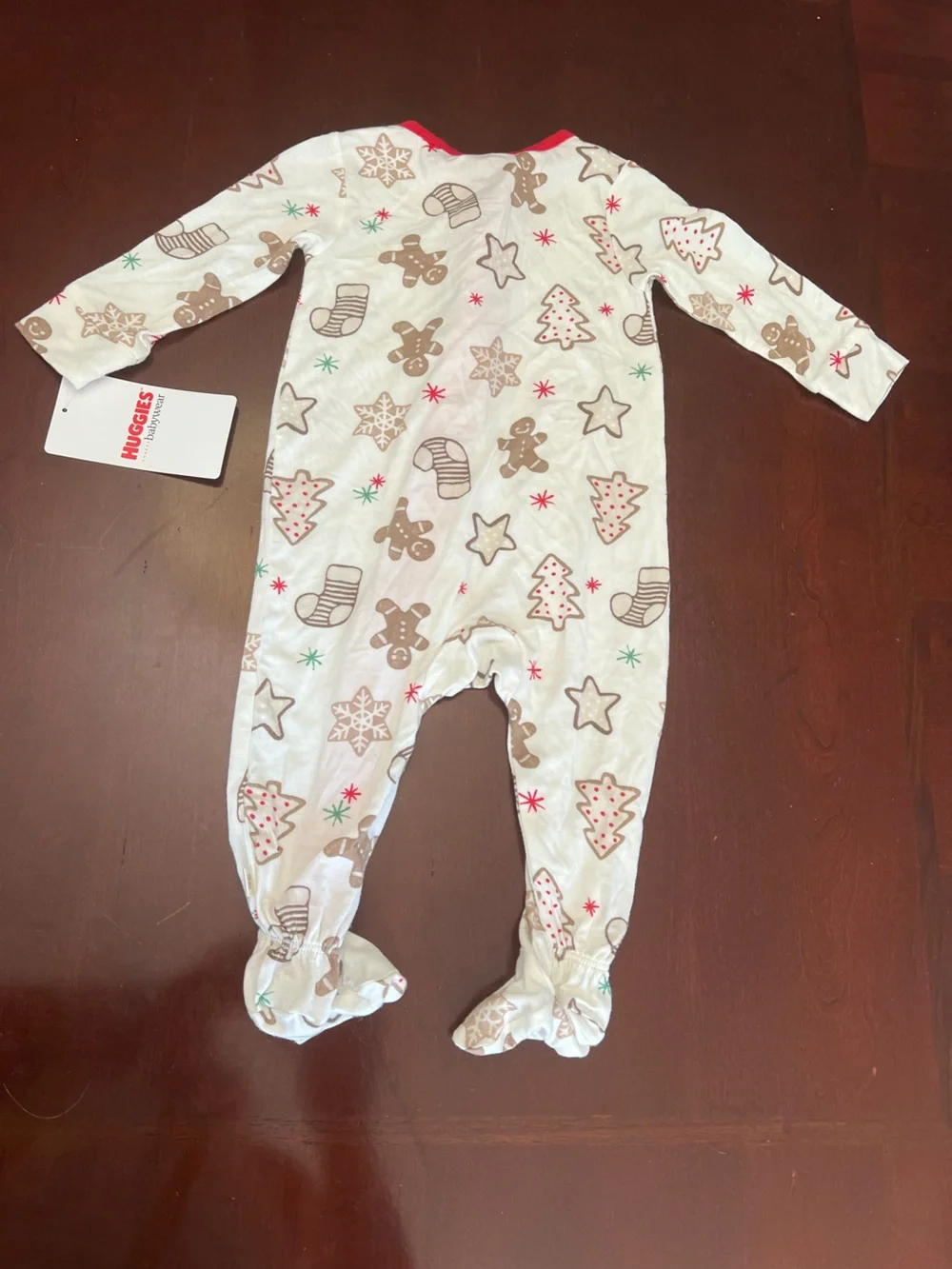 Huggies Cream & Red Trim Holiday Footie One-Piece